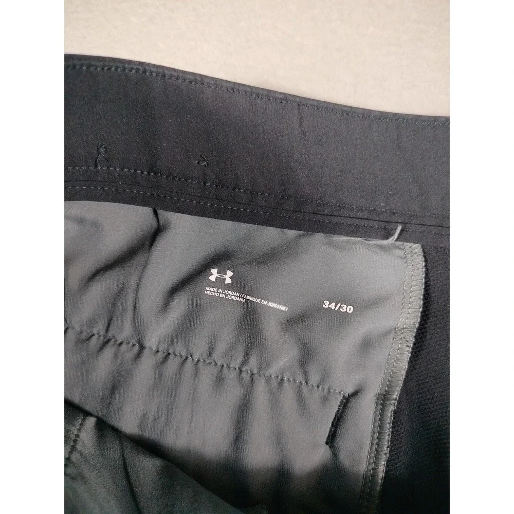 Under Armour Tech Pants Mens 34 Black Microfiber Chino Golf Performance Casual